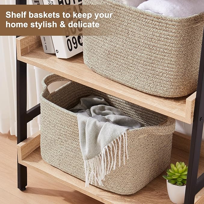 Storage Basket for Organizing, Woven Baskets for Storage, Rectangle Decorative Baskets for Shleves, Closet, Toys, Books, Nursery Organizer Bins - Pack of 3 (Brown, 13"x9.85"x8.7")