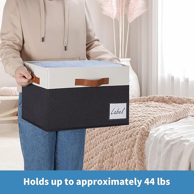 GhvyenntteS Fabric Storage Bins with Lids 6 Pack, Foldable Fabric Storage Baskets with Lid and Handles, Large Closet Organizers and Storage boxes with Label for Home Office (Black, 15" x 11" x 9.7")