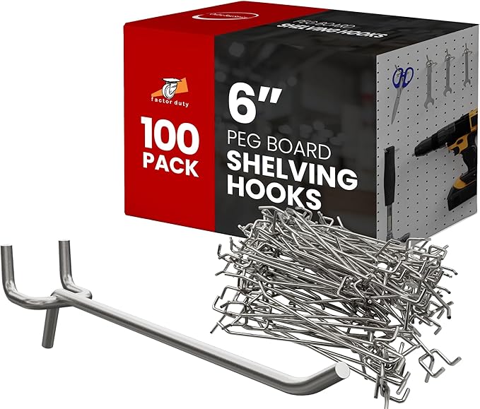 100 Pack PEG Board Pegboard Shelving Hooks 6" Length Wholesale Lot