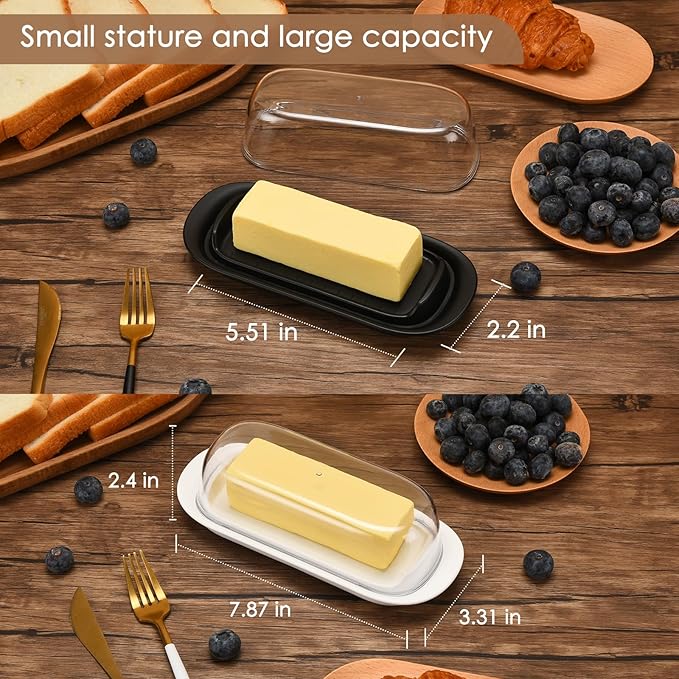 Butter Dish with Clear Lid, Butter Keeper for Countertop, Airtight Butter Dish, Plastic Butter Keeper Tray for West/ East Coast Butter, Dishwasher Safe(White)