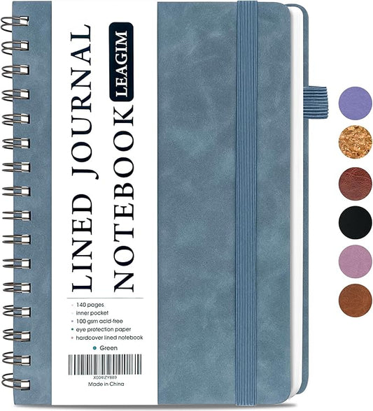 Lined Spiral Journal Notebook for Women & Men, College Ruled Hardcover Notebook for Work & Note Taking, Journals for Writing, 100 GSM, Business, School, 140 Pages, A5(5.8"x8.5") - Green