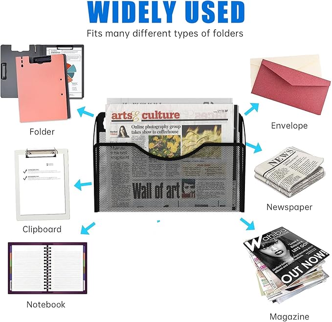 Magnetic File Holder 1 Pockets File Folder Organizer, Office Hanging Magazine Rack for File Cabinets, Magnetic Paper Holder, No Drilling Mail Organizer for Refrigerator, Office