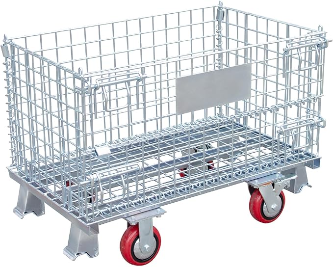 Collapsible Wire Storage Basket with Wheels, 32"x20"x24", Heavy-Duty Foldable Metal Bin for Home, Garage & Laundry Room, 1500 lbs Capacity