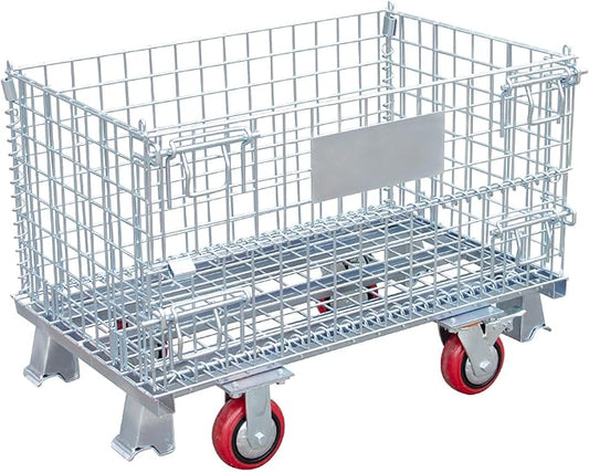 Collapsible Wire Storage Basket with Wheels, 32"x20"x24", Heavy-Duty Foldable Metal Bin for Home, Garage & Laundry Room, 1500 lbs Capacity