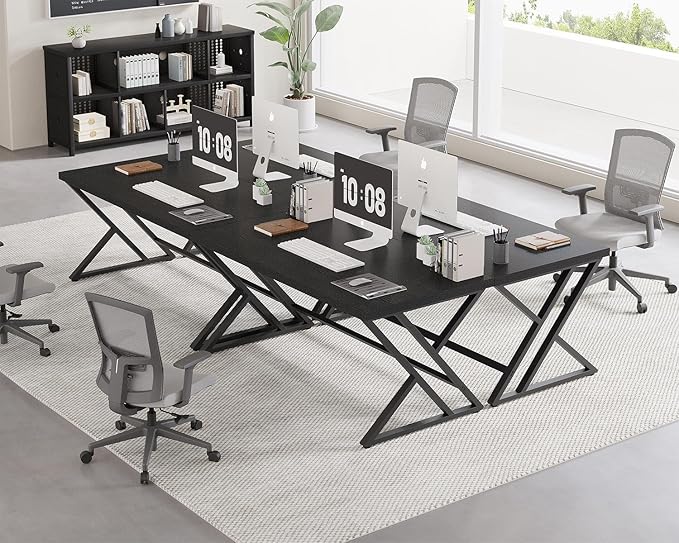 LVB Black Computer Desk, Modern Gaming PC Writing Desk for Home Office, Metal Computer Study Work Table for Bedroom, Industrial Executive Student Simple Workstation Desk, 55 in, Black Oak