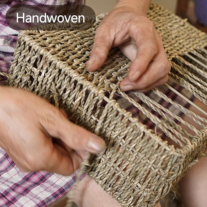 StorageWorks Small Pantry Baskets for Patato and Onion Storage, Wicker Baskets for Organizing with Built-in Handles, Seagrass Pantry Organizers and Storage for Shelves, Countertop, 2 Pack