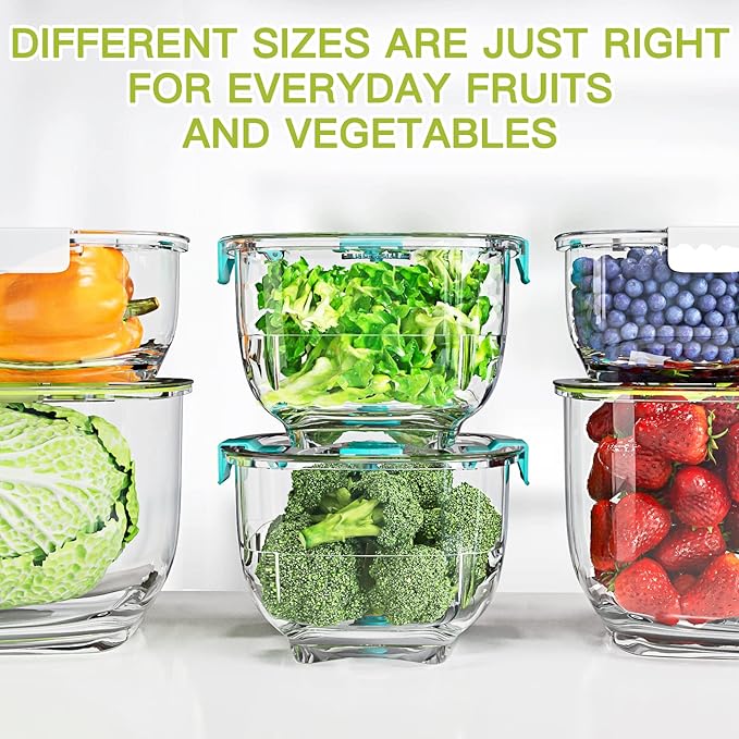 LUXEAR Fresh Produce Vegetable Fruit Storage Containers 3Piece Set, BPA-free Fridge Storage Container, Partitioned Salad Container, Fridge Organizers, Used in Storing Fruits Vegetables, Green