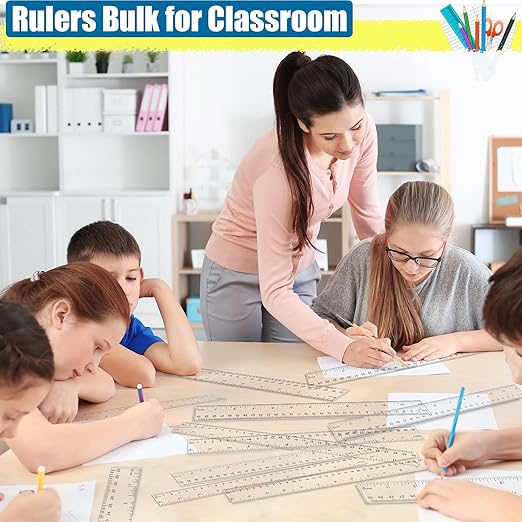 Rulers, 200 Pack 12 Inch Clear Rulers Bulk for Kids Classroom, Metric Ruler with Centimeters and Millimeters, Measuring Drawing Tools, Ideal Back to School Supplies
