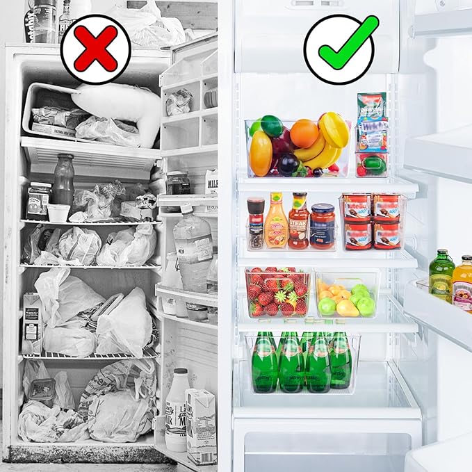 Clear Plastic Storage Bins-8 Pcs Pantry Organizers and Storage Containers with 4 Large (11"x8"x6") and 4 Small Snack Containers, Home Organization for Bathroom, Kitchen, Closet and Office