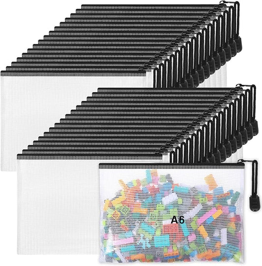 Jetec 32 Pcs Mesh Zipper Bags Toy Storage Bikini Organizer Bag Bolsas Para Guardar Trajes De Baño Waterproof Zipper Reusable Pouch Puzzle Multipurpose for Storage Office(Black,7.5 x 5 Inch)