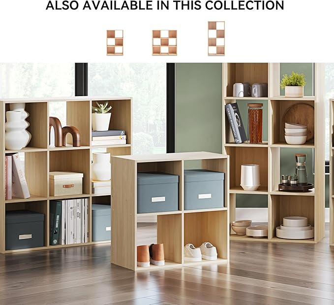 Signature Design by Ashley Piperton Contemporary 4 Cube Organizer for Storage, Fits 10.5" x 10.5" x 11" H Storage Bins, Wood, 23.82" Tall, Light Brown