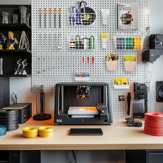 Pegboard Basket Organizers, Peg Board Large Baskets Hooks Bins Cups Tool Organizer 42 Pack Set, Wall Storage Display Hanging Accessories for Craft Office Stadio Shed Garage Organization (White & Pink)