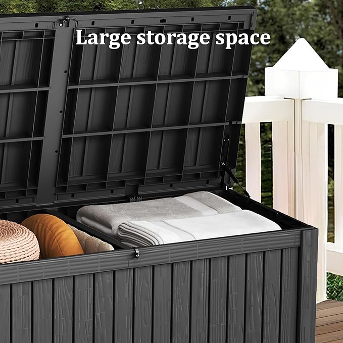 180 Gallon Lockable Resin Deck Box, Waterproof & UV-Resistant Outdoor Storage Box for Outdoor Cushion Storage, Garden Tools & Pool Accessories Storage, Black
