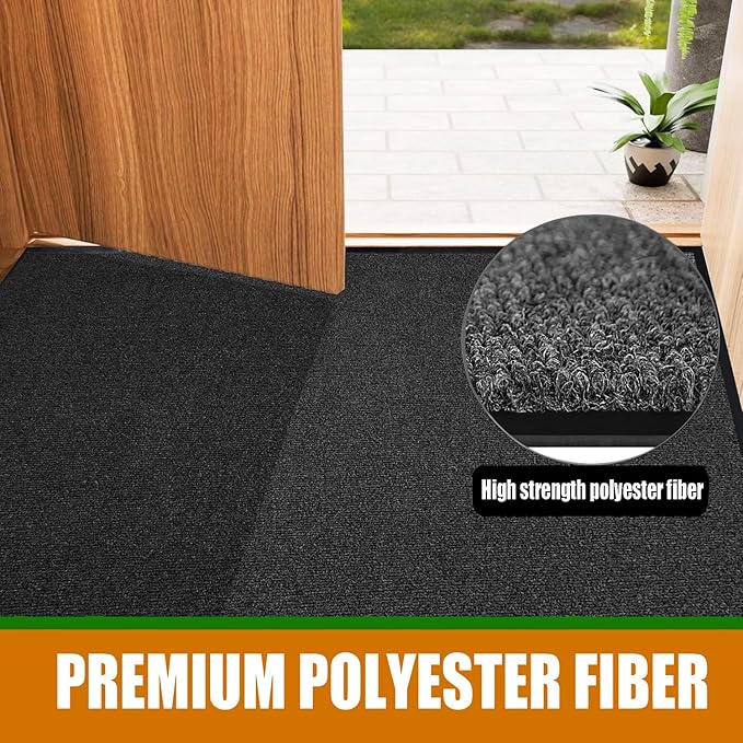 Front Door Mat, 3' x 5' Extra Large Commercial Industrial Rug Heavy Duty Outdoor Indoor Entryway Doormat Low Profile Welcome Entry Door Mat Non Slip Backing for Entrance Home Office,Black