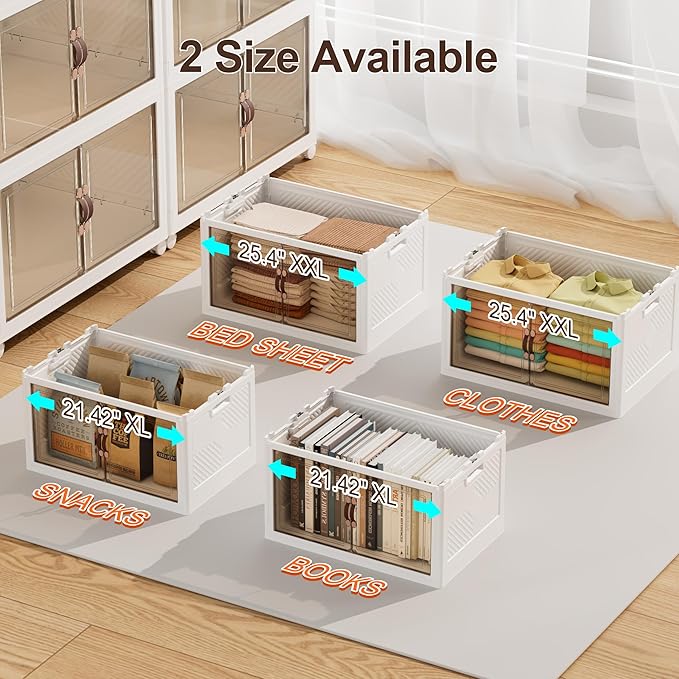 JOYMOOP Folding Storage Bins, 420 Quart Collapsible Storage Boxes with Wheels and Door, Stackble Plastic Storage Container for Clothing, Books and Sundries (XXL, 21 Gal Per, 5 Tiers)