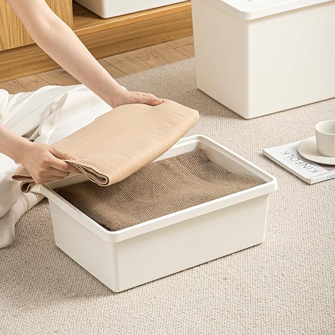 15 Quart White Storage Bins with lids,Office stackable Plastic Boxes Set of 4,Garage organization Storage Box with handle for Organizing Snacks, Crafts, Legos, Tools,books (white, 4L)