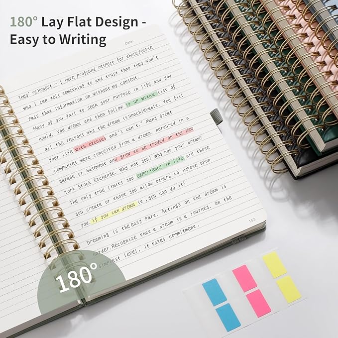 EMSHOI Spiral Notebook College Ruled, 300 Numbered Pages, A4 Large Hardcover Leather, 100 GSM Thick Lined Journal for Women Men Work Writing Journaling Note Taking, 8.27" x 11.2", Light Green