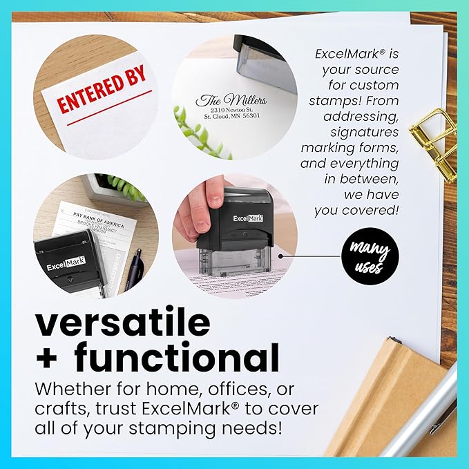 ExcelMark Custom Stamp – Clear & Crisp Impressions – Personalized Self-Inking Rubber Stamp – Use for Address Stamp and More (Medium)