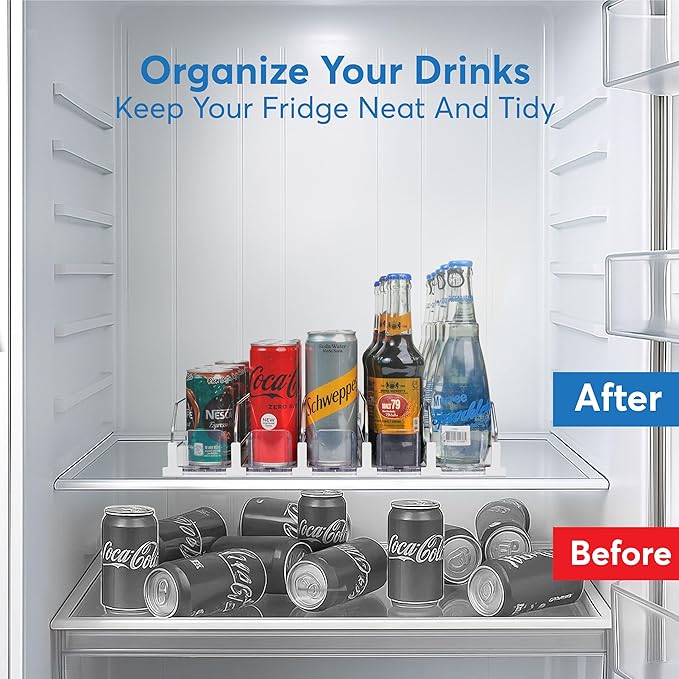 Dwella Drink Organizer for Fridge with Pusher Glide, 5 Rows Spring Loaded Fridge Drink Dispenser, Self Pushing Soda Can Organizer for Refrigerator, Bottle Beverage Organizer for Fridge Drink Holder