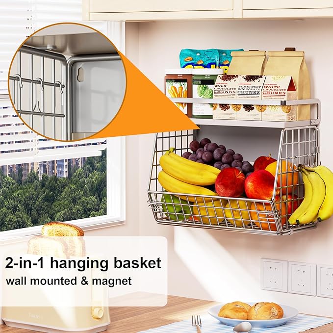 Magnetic Shelf for Fridge,Onion and Potato,Fruit and Vegetable Storage Hanging Basket,Kitchen Counter,RV Laundry Refrigerator Organziers,Magnetic Spice Rack for Refrigerator