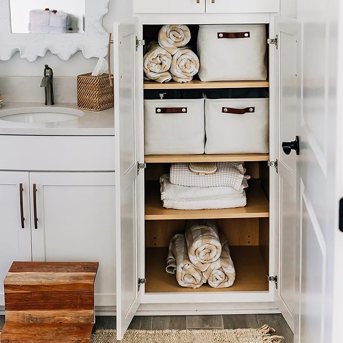 OrganiHaus Large Fabric Storage Baskets for Shelves 3 Pack, 15x11in Closet Storage Bins for Shelves, Canvas Baskets for Organizing, Linen Closet Organizers, Cloth Basket, Off-White