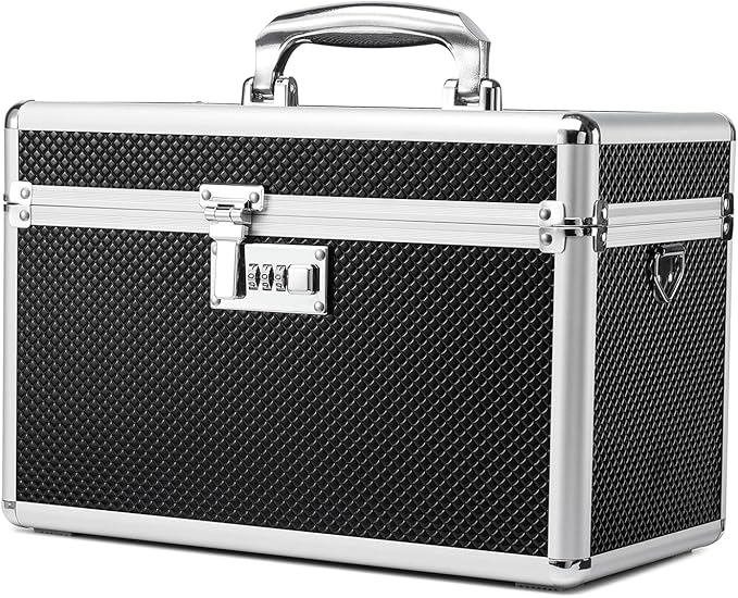 Storage Lock Box with Combination code, Lockable Medicine Storage Case, Empty First Aid Box, Security Lock Box, Multipurpose Lockbox for Home and Outdoor Use (Black, Large)