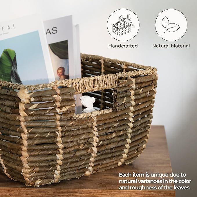 StorageWorks Wicker Baskets for Decor, Decorative Storage Basket with Built-in Handles, Vintage Banana Leaf Organizer for Home Decor, Set of 2