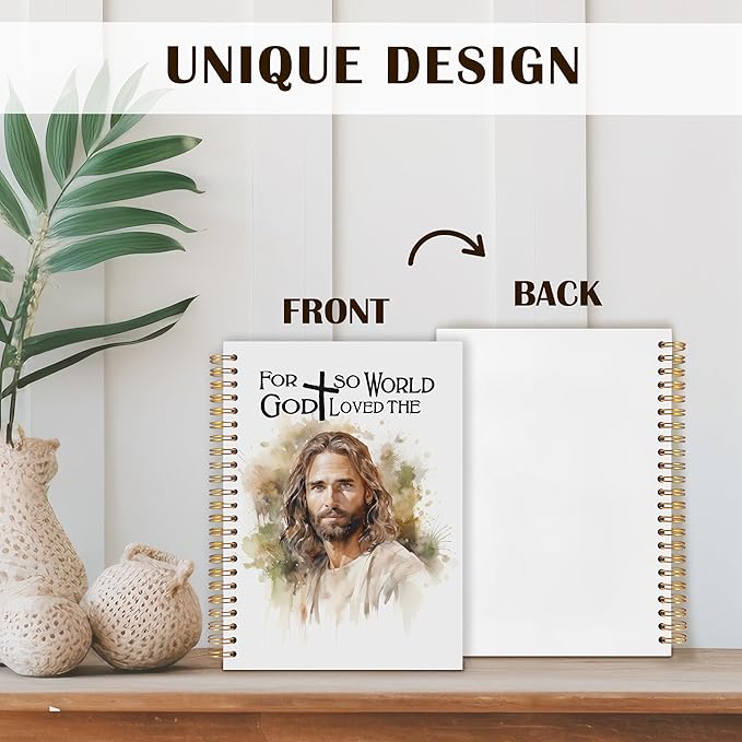 Qabliqo Jesus Christian Spiral Notebooks, Jesus Journals for Writing, Religious Christian Journal for Women Men, for God So Loved the World Bible Notebook for Note Taking, 5.5x8.3 Inch