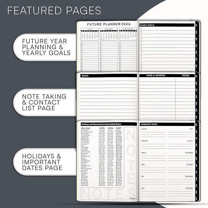 Ensight 2025-2026 HARDCOVER Leather Planner Weekly & Monthly - 6.5x8.5 Inches - Academic Planner Business Personal or Student - Pen Holder, Thick Paper, July 2025 - June 2026 (Black)