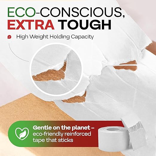 IDL Packaging 3" x 375 feet Reinforced Water-Activated Kraft Gummed Tape 70lb Thickness (Pack of 8) - Secure Paper Packing Tape for Secure Carton Sealing - Heavy-Duty for All Conditions, White