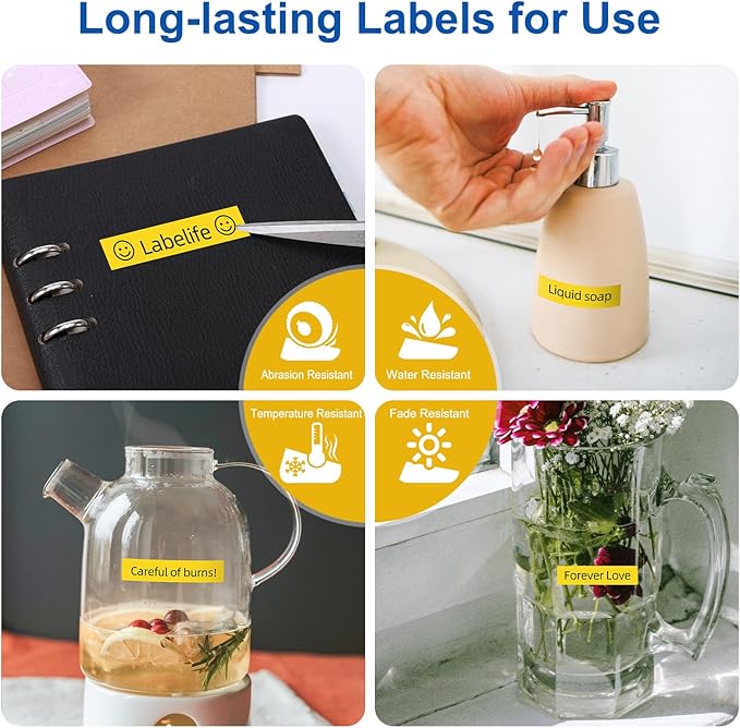 Labelife TZe-631 Label Tape 12mm Yellow Replace for Brother TZe TZ Tape 12mm 0.47 Laminated Yellow TZe631 TZ-631 P Touch Label Maker Tape for Ptouch PT-D210 PT-D220 PT-H110 D600 D400, 4-Pack