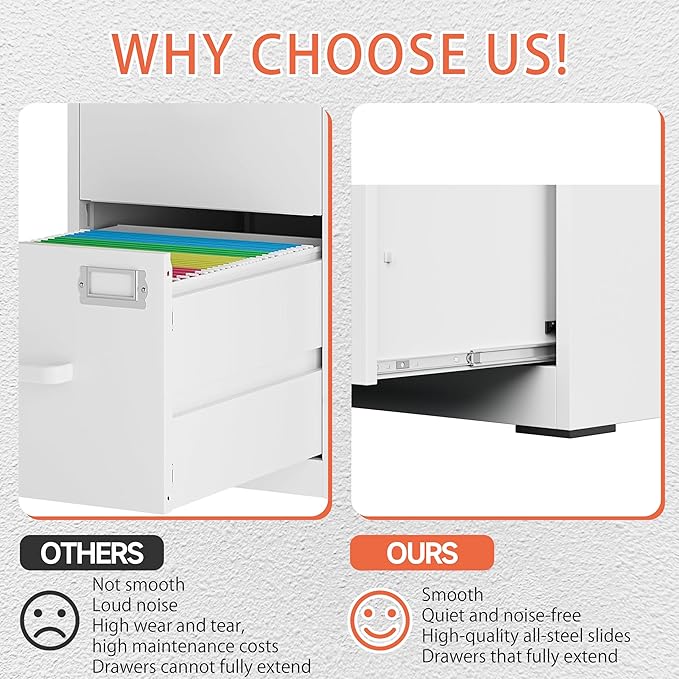 Metal Filing Cabinet with Lock,Vertical File Cabinet 2 Drawer,White File Cabinet with Lock for Home Office/Legal/Letter/A4,Lockable File Cabinets for Hanging File -Assembly Required