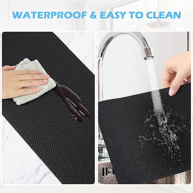 Drawer Liners, Waterproof Shelf Liner, Anti-Slip Non-Adhesive BPA Free Kitchen Cupboard Cabinet Liner Refridge Fridge Mats Sink Protector Strong Durable for Home (Black/23.6in x 20Ft)