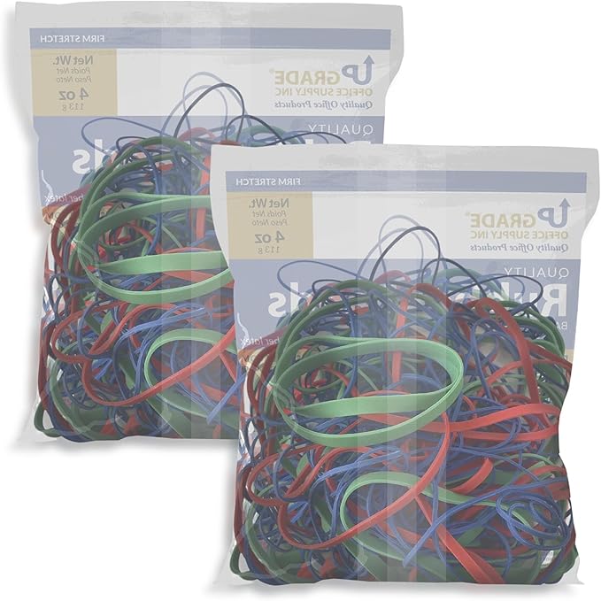 Upgrade Office Supply UPG22754PK2 Rubber Bands, Assorted Size and Colors, 1/4 lb 2-Pack, USA
