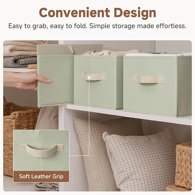 StorageWorks Storage Baskets for Shelves, Foldable Fabric Closet Storage Bins with Handles, Fabric Storage Bins Clothes Organizer, Light Green, 3-Pack, Large