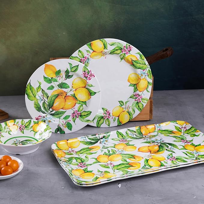 LEHAHA Melamine Lemon Large Rectangular Serving Tray/Platters Set of 2, 17.5" x 10", 2-Piece Melamine Platters Serving Set,Dishwasher Safe