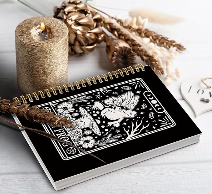 Tarot Frog Spiral Notebook,Gothic Style Skull Notebook Journal for Work Office School Teacher,Cute Notebooks for School Supplies Home Office,Black Hard Cover Journal Notebooks