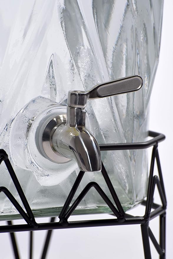 Glacial Ice Design Glass Beverage Dispenser with SS Spigot and Stand - 2.5 Gal