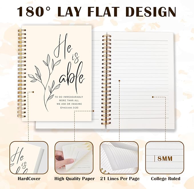 Qabliqo Christian Spiral Notebooks, Ephesians 3:20 Bible Journals for Writing, Religious Christian Journal for Women Men, He Is Able Bible Scripture Notebook for Note Taking, 5.5x8.3 Inch