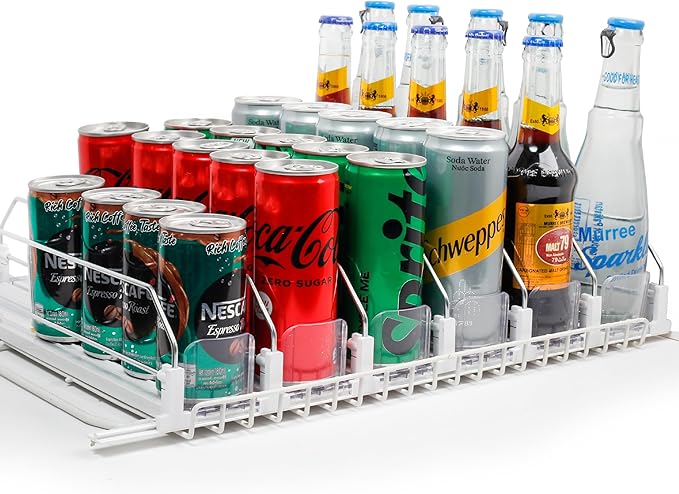 Dwella Drink Organizer for Fridge – 6-Tier Can Dispenser for Fridge, Self-Pushing Drink Dispenser Fridge, Adjustable Width Fridge Cans Organizer, Durable Soda Drink Organizers for Refrigerator