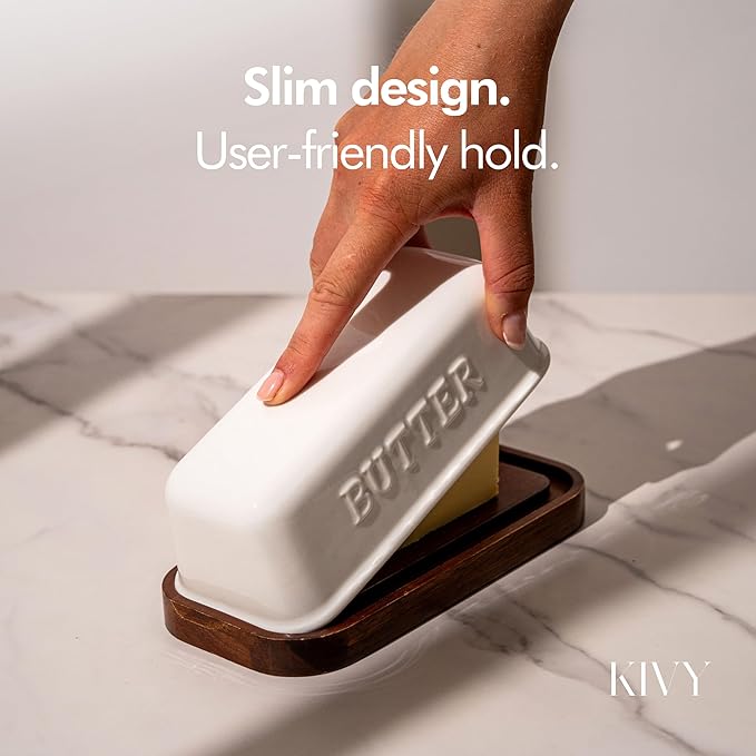 KIVY Ceramic butter dish with airtight lid that keeps butter soft - For countertop and refrigerator door shelf - Butter dish ceramic - Butter holder for counter - Covered butter dishes