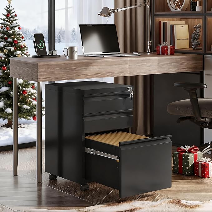 DEVAISE 3 Drawer Mobile File Cabinet Under Desk Office, Fully Assembled Except Casters, Letter/Legal Size, Black