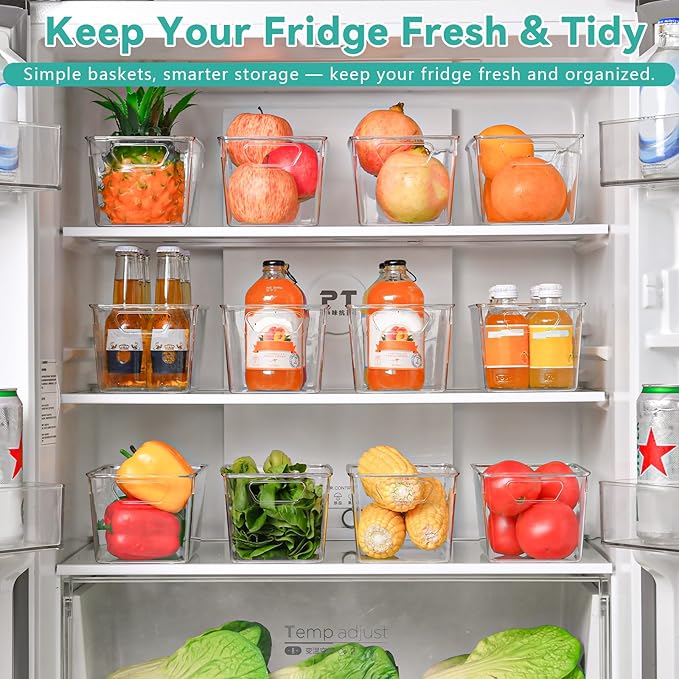 12 Pack Clear Plastic Storage Bins, Acrylic Pantry Organizer and Storage Bins, Fridge Organizer, Small Plastic Containers with Handles, CabinetOrganizer for Shelves,Snack,Refrigerator, Arts and Crafts