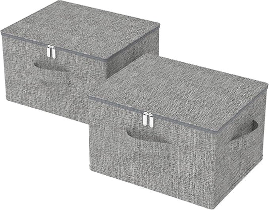 Underbed Storage Box, Foldable Cube Baskets with Lid, Bins for Organizing Clothes, Shoes, Blankets, Pillows, 19.6x15.7x11.8Inches, Grey, 2 Pack