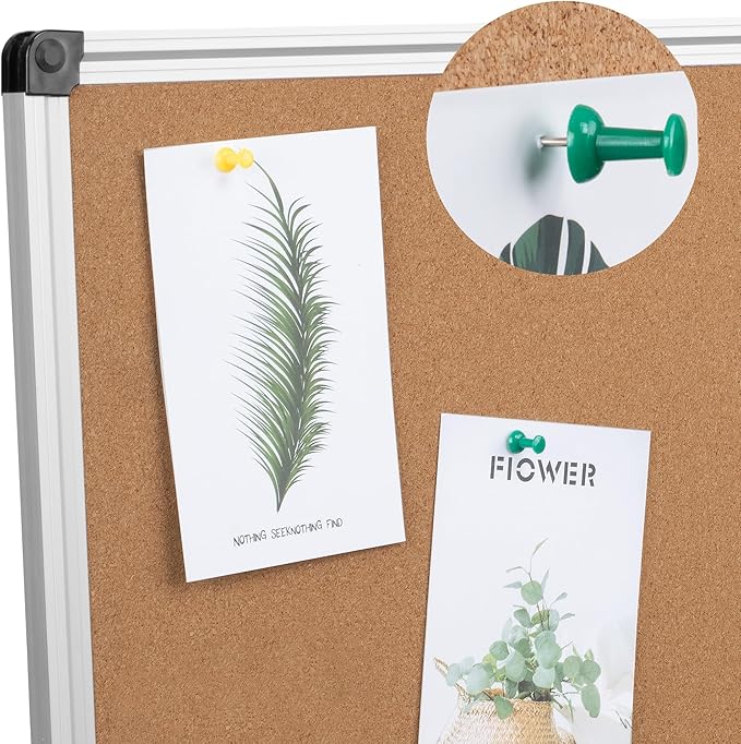 Board2by Extra Large Cork Bulletin Board 96" X 48", Foldable Notice Pin Board for Wall, Silver Aluminum Framed 8'x4' Corkboard, Wall Mounted Noticeboard with 36 Push Pins for School, Home & Office