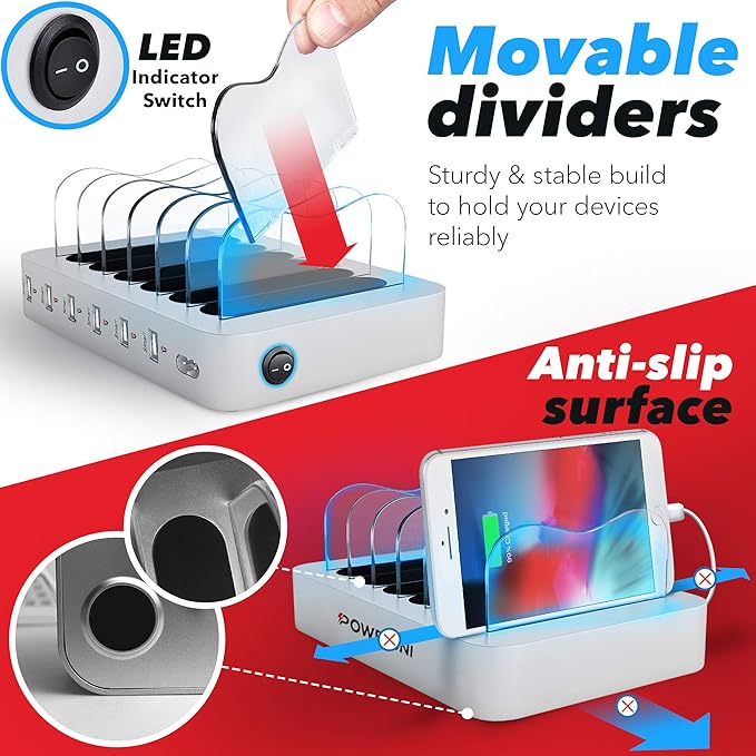 USB Charging Dock - 6-Port (2 Pack) - Universal Charging Station for Multiple Devices Apple - Multi Device Charger Station - Compatible with Apple iPad iPhone and Android Cell Phone and Tablet