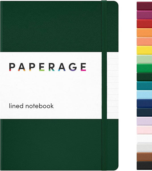 PAPERAGE Lined Journal Notebook, (Dark Green), 160 Pages, Medium 5.6 in x 8 in - 100 GSM Thick Paper – Hardcover Journaling Notebook for Work, School & Note Taking