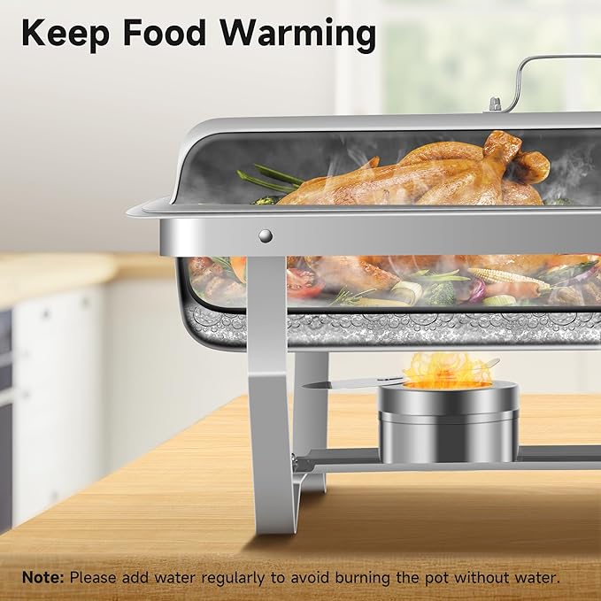 Rengue 9.5 QT Chafing Dishes, 4 Pack High Premium Stainless Steel Complete Set, Rectangular Chafing Dish Buffet Set, Heating and Cooling Chafing Dish for Gatherings Banquet, Buffet, Party, Wedding