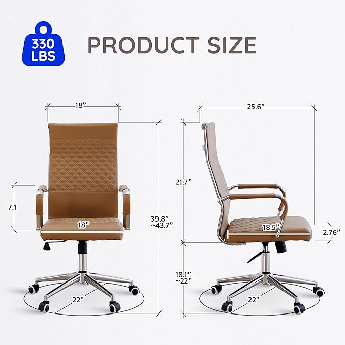 Livinia Modern Executive Office Chair with Patterned Back Design, Chrome & Leather Swivel Chair with High Back, Adjustable Height, Removable Armrests, and Wheels for Home Office (Brown(Chrome))