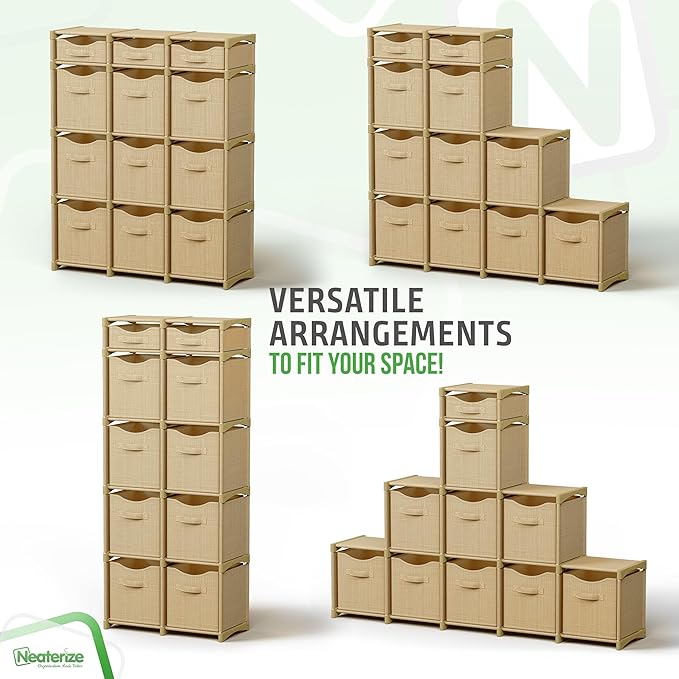 12 Cube Closet Organizer And Storage Unit With Drawers | Includes All Storage Bins | Easy To Assemble Room Organizer For Clothes, Baby, Bedroom, Playroom, Dorm (Beige)